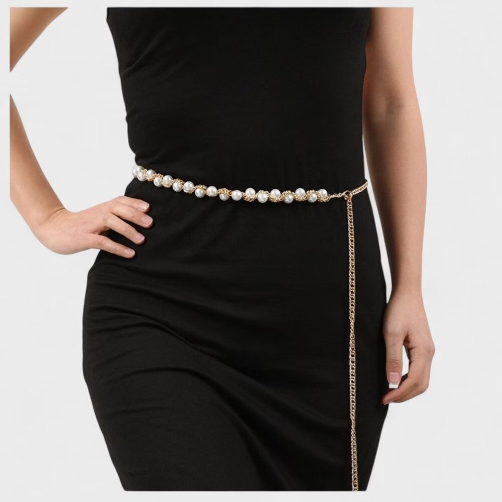 Gold Pearl Chain Waist Belt - Women Accessories
